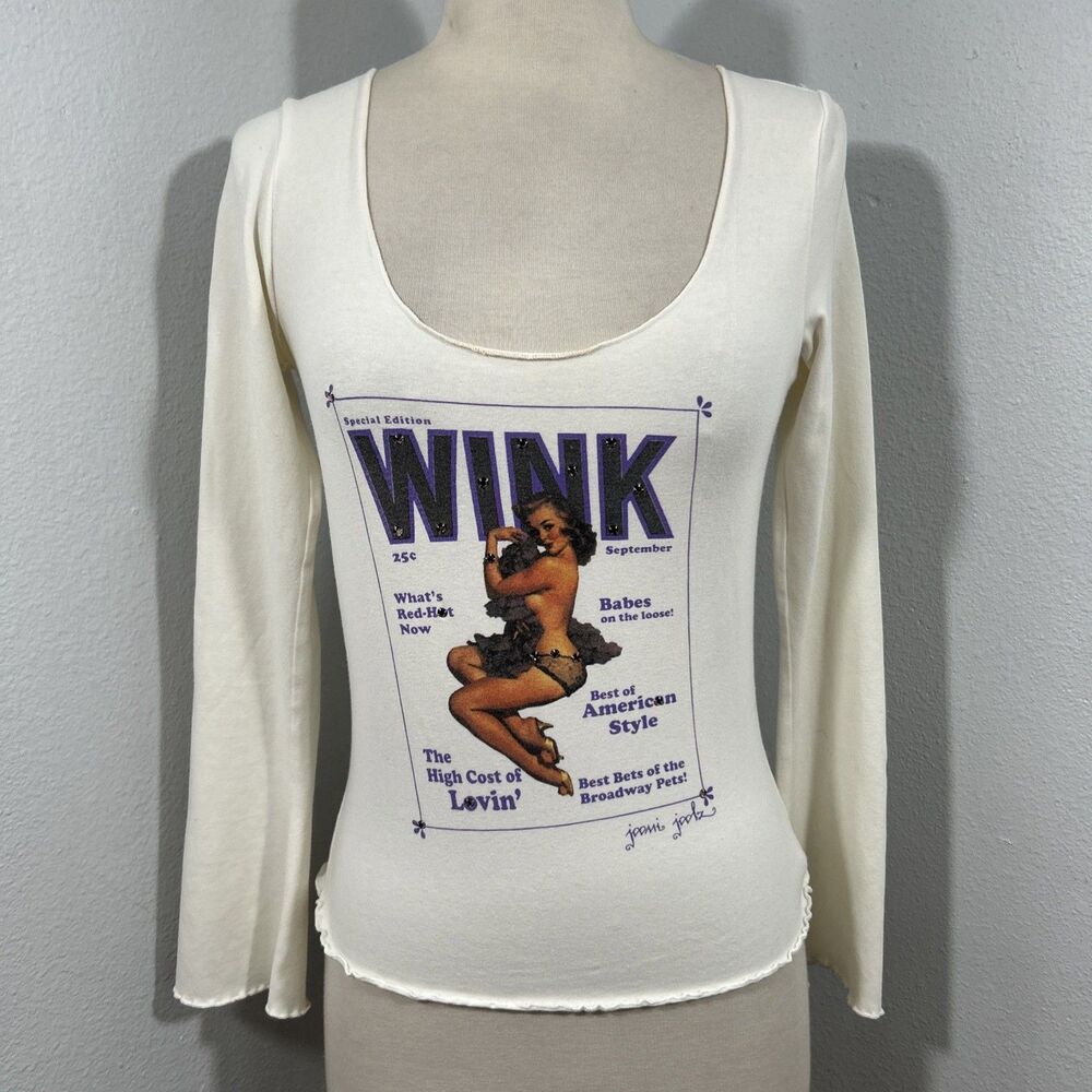 Vtg Joomi Joolz Top Womens‎ S Wink Design Crystal Sexy Rare Romantic Shirt Y2K